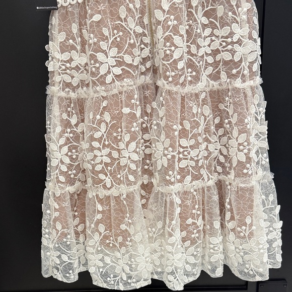 Elegant Lace Mini Dress in White and Tan - Picture 4 of 6
